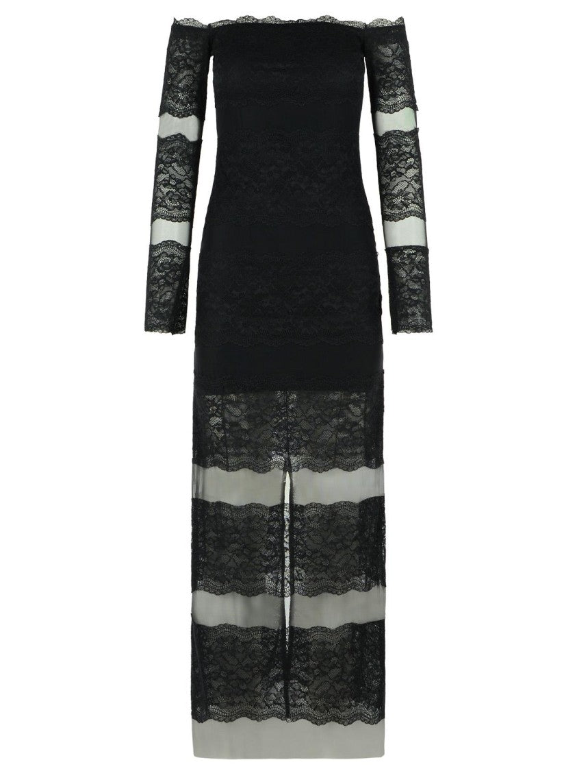 Blumarine Long Dress In Black Stretch Nylon