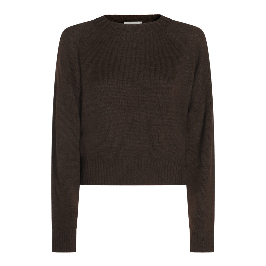 Allude Brown Cropped Ribbed Crew Neck Knit Sweater