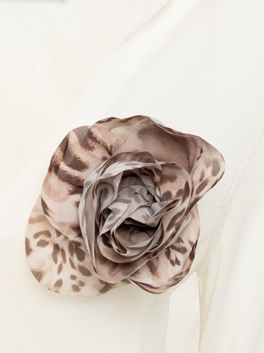 Blugirl Slim-Fit Polo-Style Sweater With Rose-Shaped Brooch