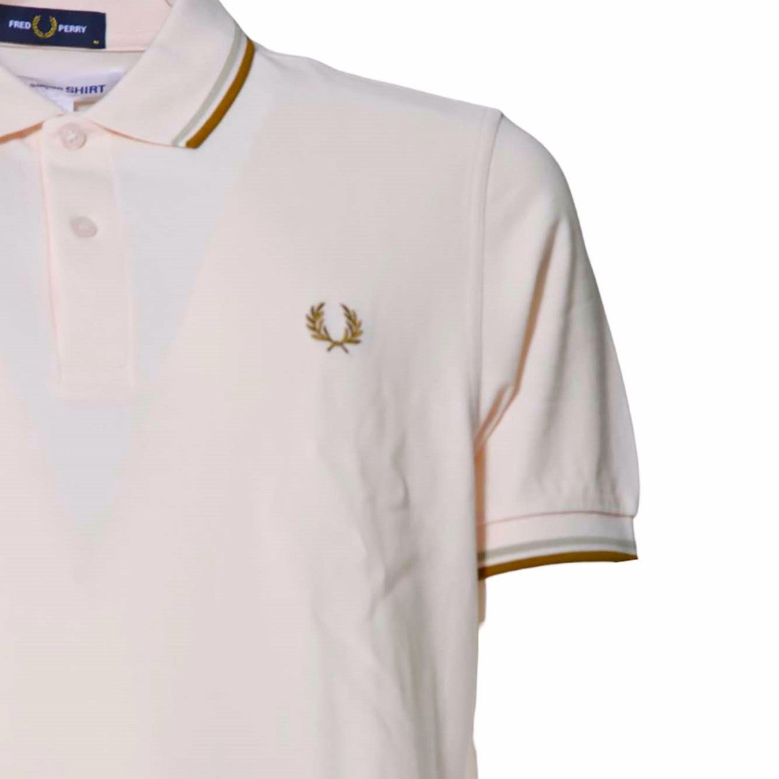 Comme Des Garçons Peach Cotton Knit Polo With Stripes