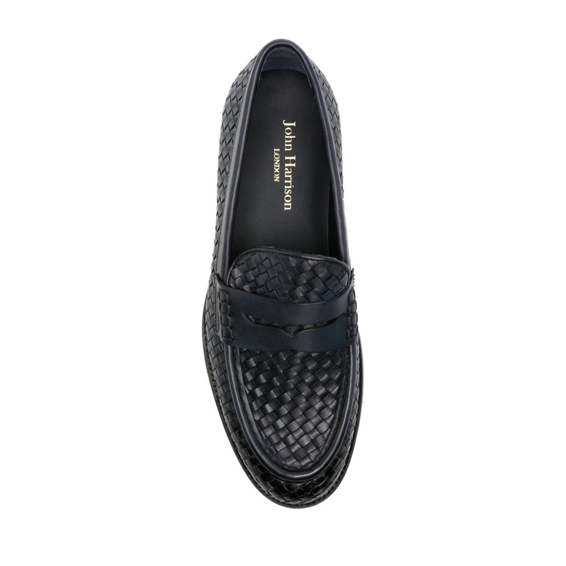John Harrison Blue Woven Leather Penny Strap Loafers