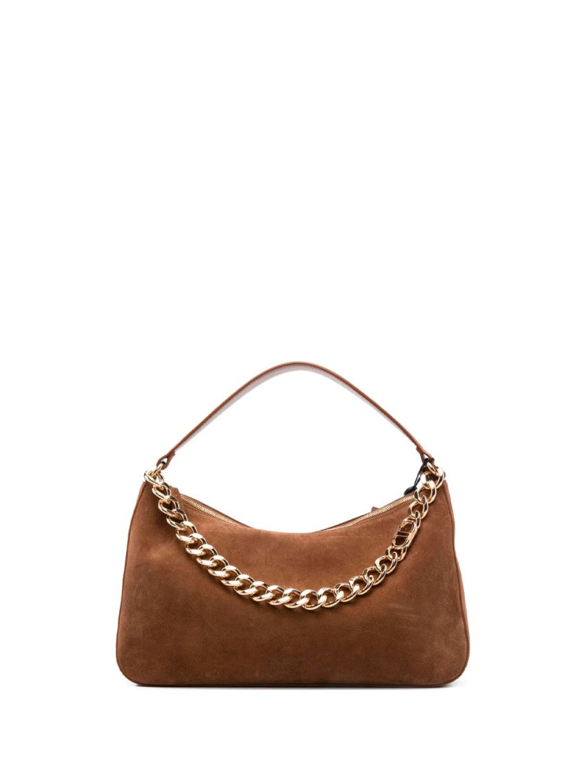 Twin-Set Curved Suede Crossbody Bag With Chain Strap