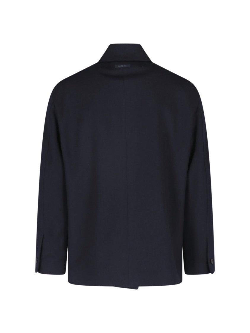 Lardini Blue Minimalist Structured Collar Concealed Placket Jacket