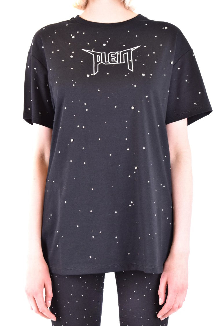 Philipp Plein Relaxed Fit Black T-Shirt Glass Accents