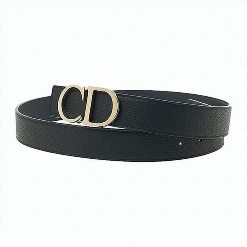 Christian Dior Textured Finish Leather Belt With Signature Cd Buckle