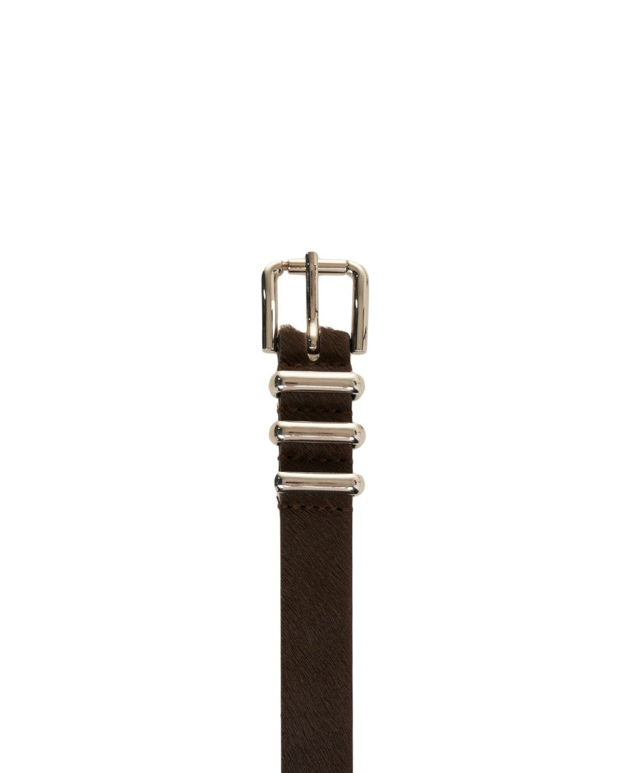 Dondup Calf Hair Belt With Metallic Buckle