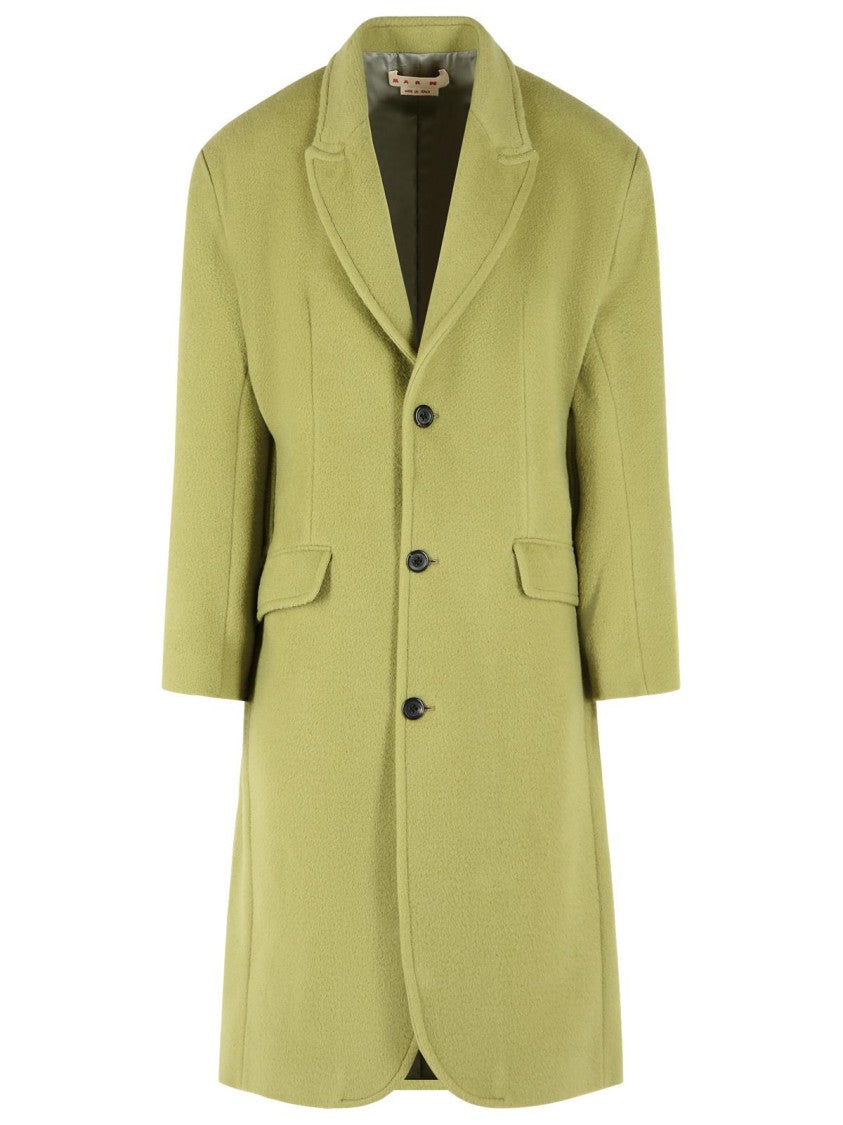 Marni Loose Fit Green Wool Coat With Peak Lapels