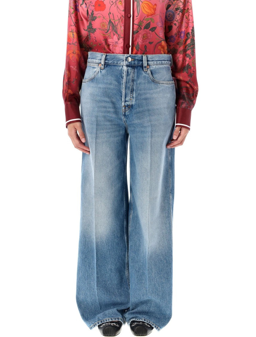 Gucci Denim Palazzo Wide Leg Pants