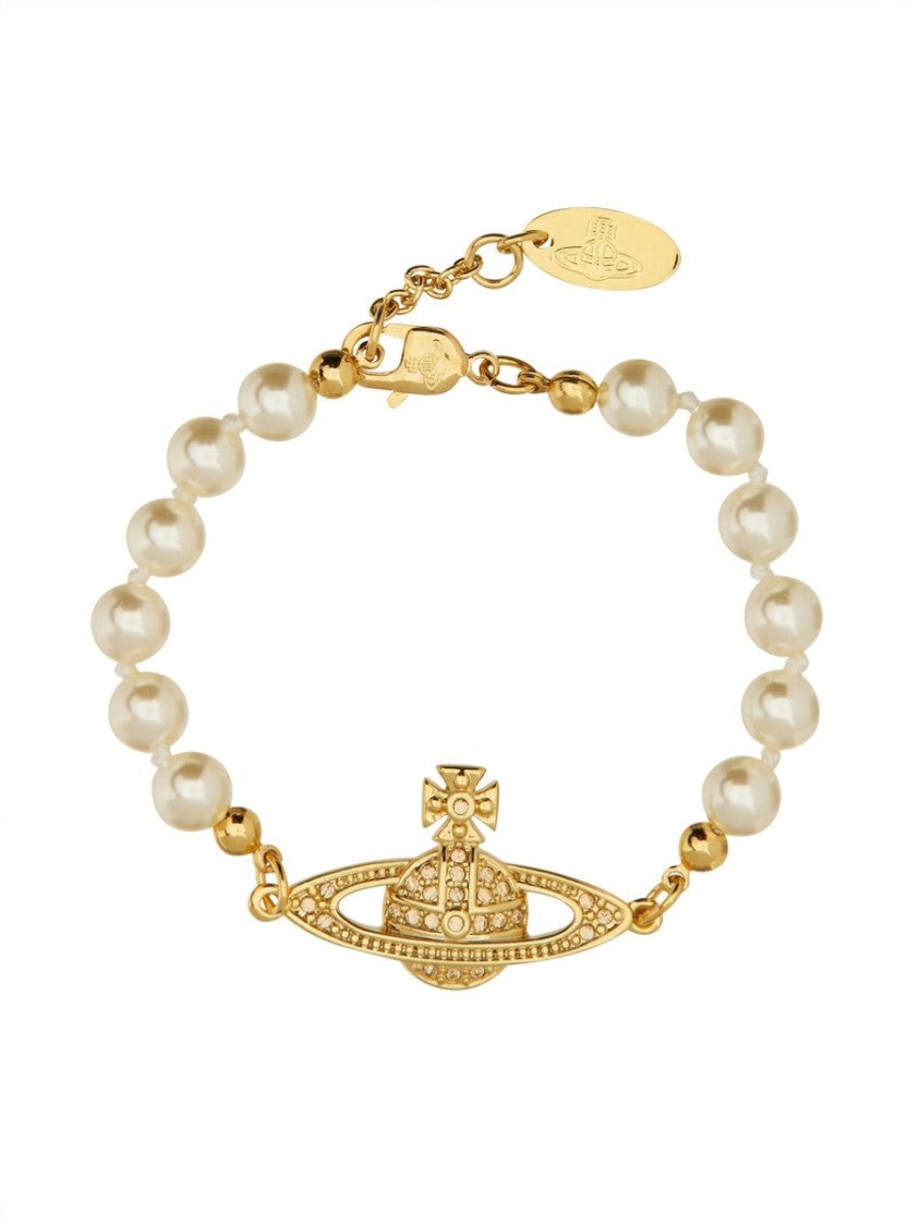 Vivienne Westwood Delicate Gold Bracelet With Orb Emblem And Pearl Accents