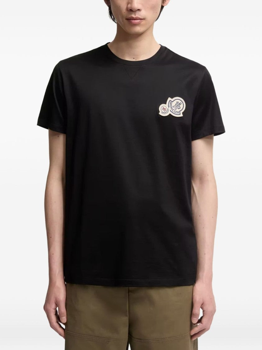 Moncler Minimalistic Black Cotton T-Shirt With Embroidered Logo