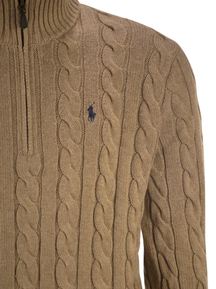 Polo Ralph Lauren Cotton Cable Knit Jumper With Zip Fastening