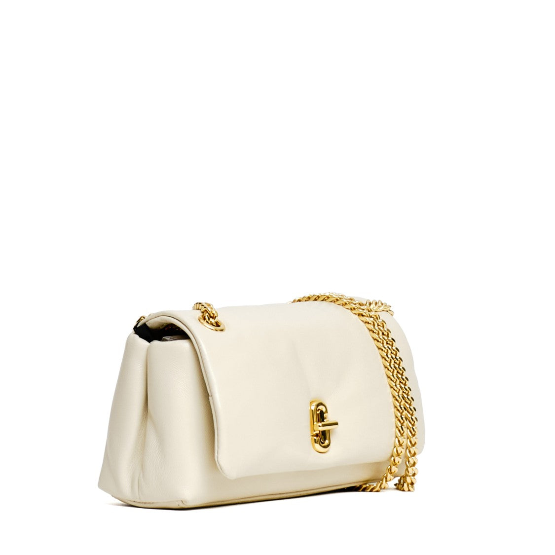 Marc Jacobs Compact White Lambskin Mini Bag With Gold-Tone Turnlock Closure