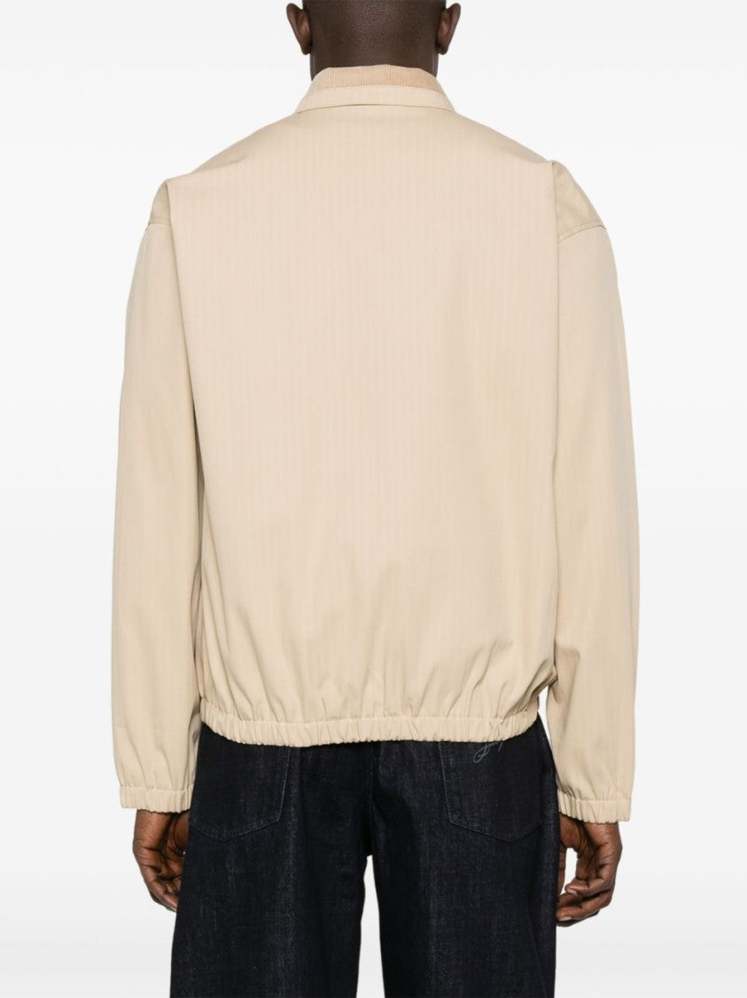 Drôle De Monsieur Beige Zip-Front Jacket With Vertical Stripe Pattern And Embroidered Logo