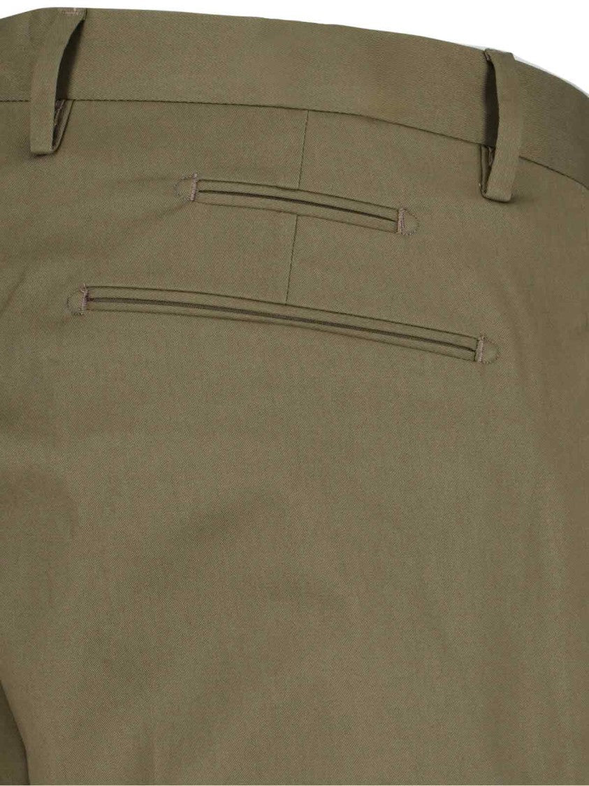 Briglia Straight-Leg Green Cotton Chino Pants With Pleats