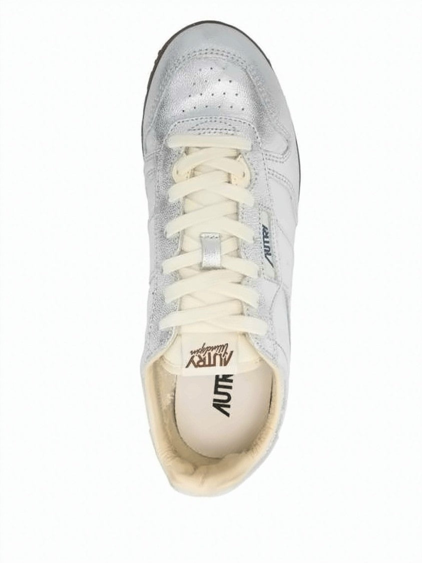 Autry Low-Profile Sneakers With Metallic Silver Leather Upper
