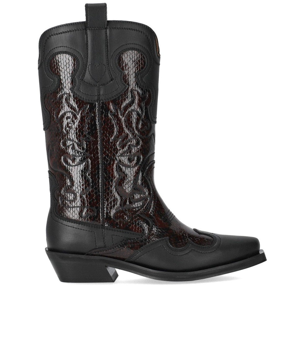 Ganni Black Reptile Effect Texan Boot