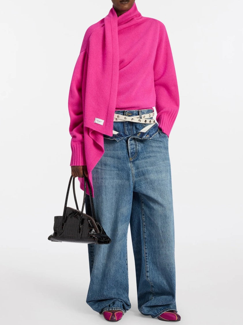 The Attico Canvas Asymmetrical High Neck Knit Sweater