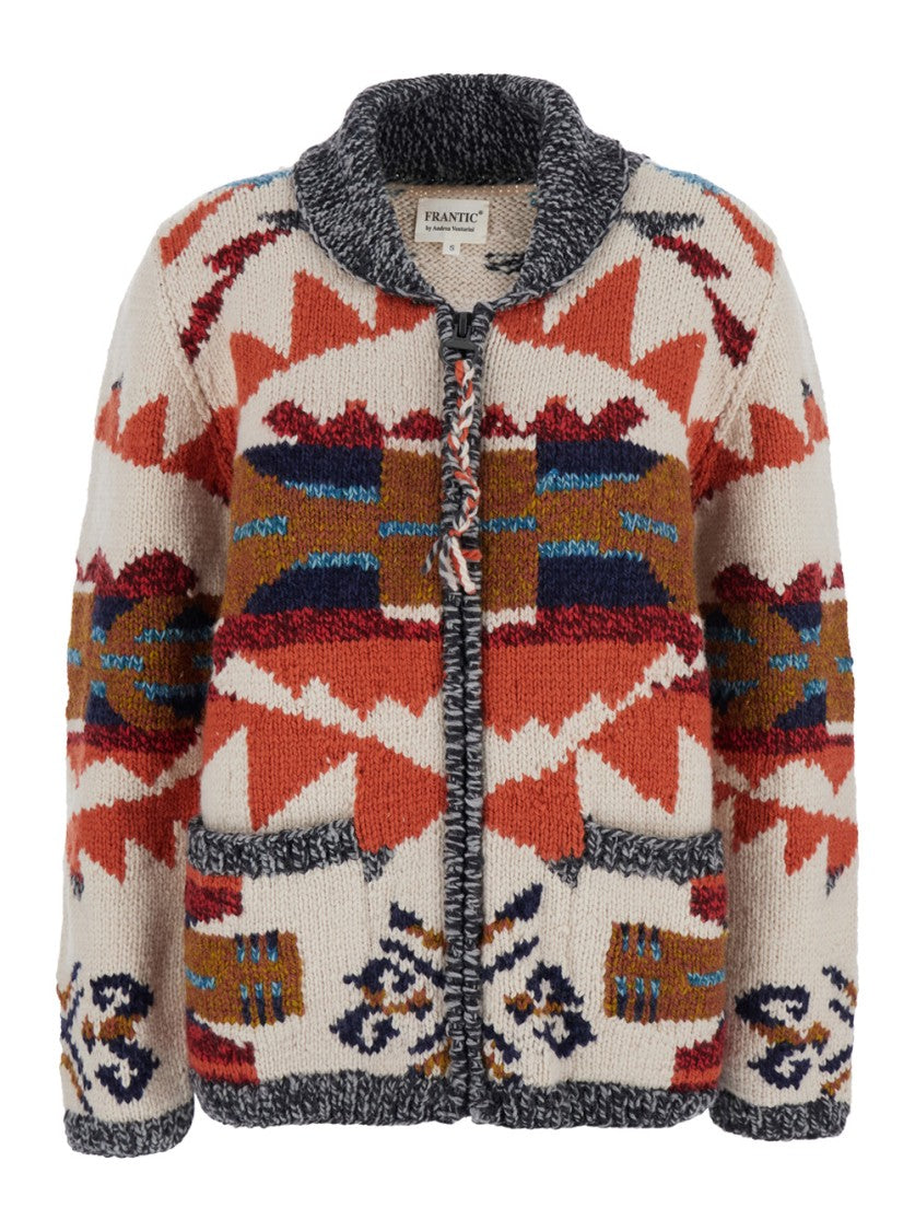 Frantic Multicolor Cardigan With Front Zip Closure
