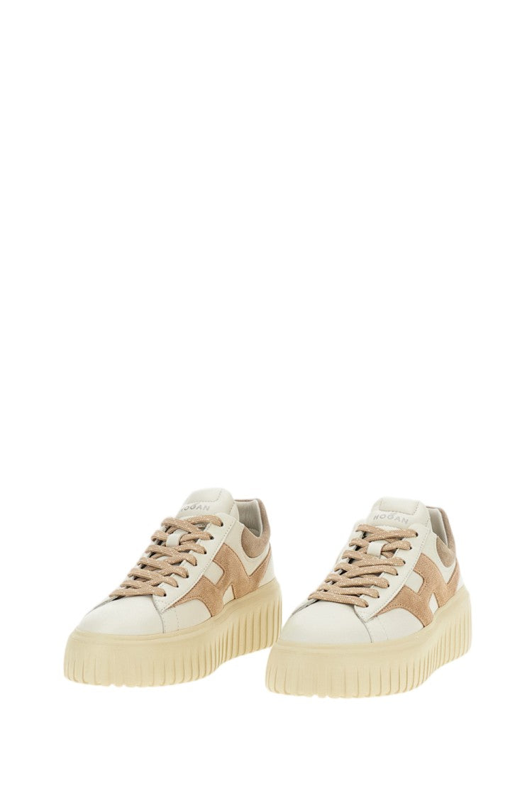 Hogan Beige Nappa Leather H-Stripes Sneakers