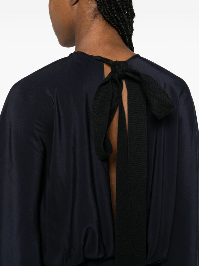 Lanvin Dark Blue Flared Hem Tie Dress