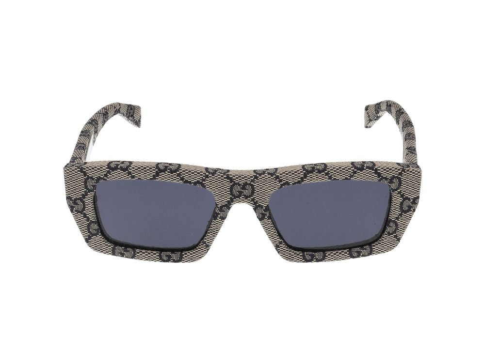 Gucci Beige Blue Accents Rectangular Sunglasses