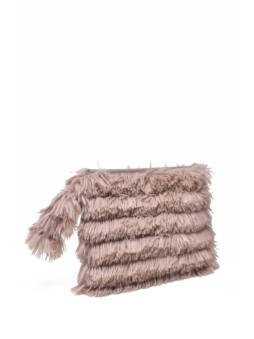 La Milanesa Pink Cotton Fringe Clutch