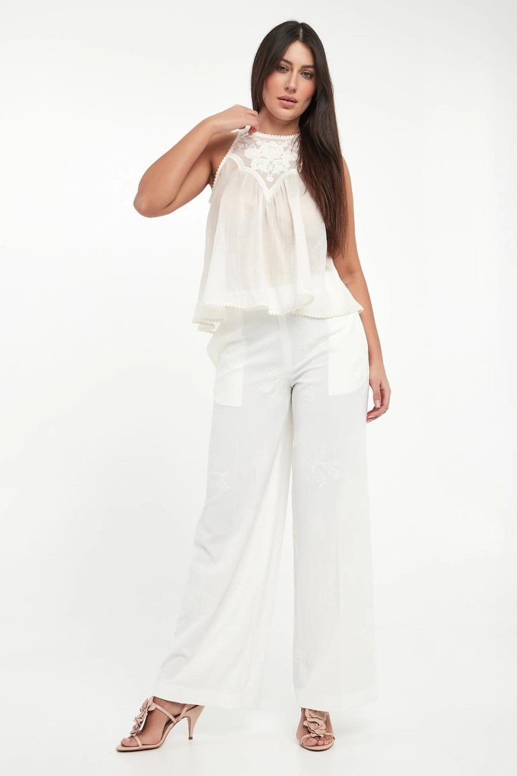 Twin-Set Sleeveless Flowing Top With Floral Lace Detailing