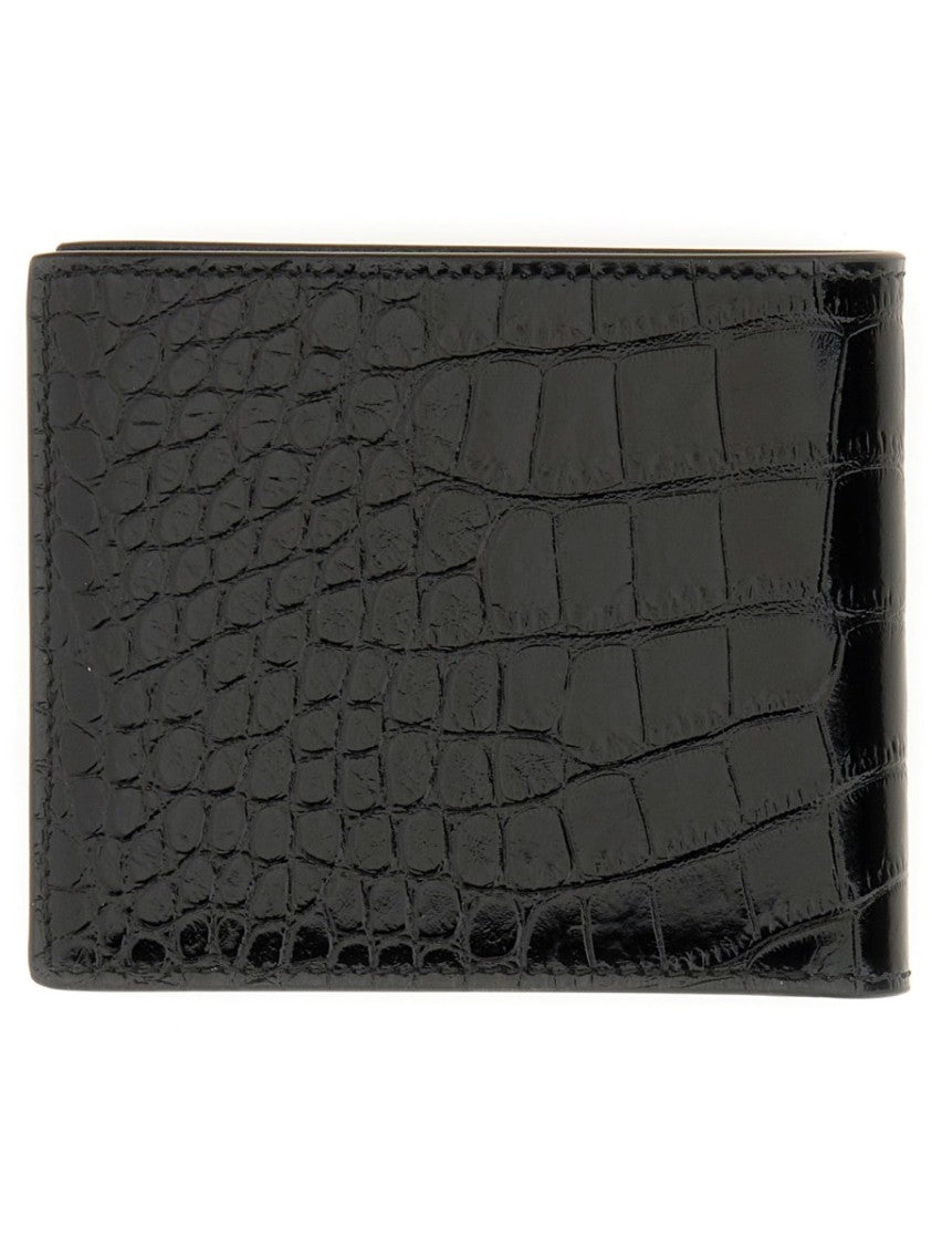 Tom Ford Textured Leather Bifold Wallet With Crocodile Pattern