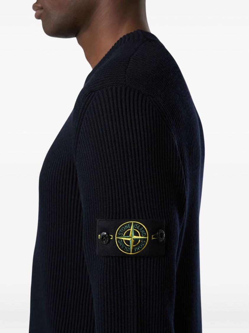 Stone Island Ribbed-Knit Virgin Wool Sweater With Signature Patch