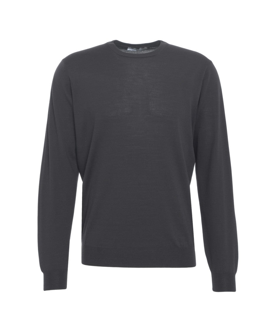 Gender Slim Fit Black Sweater With Round Neckline And Ribbed Details