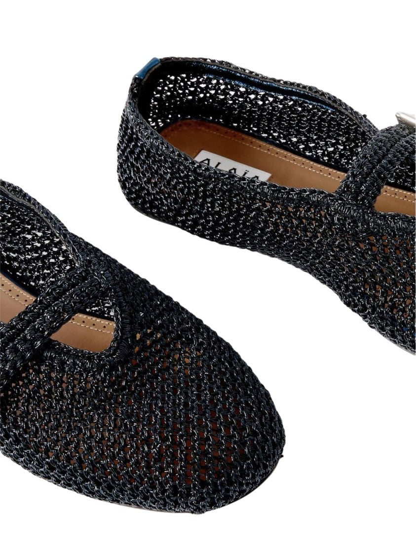 Alaïa Blue Rounded Toe Metallic Mesh Flats
