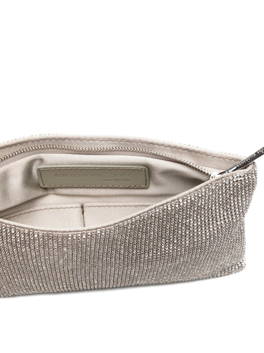 Benedetta Bruzziches Rectangular Silver Mesh Clutch Bag With Delicate Chain Strap