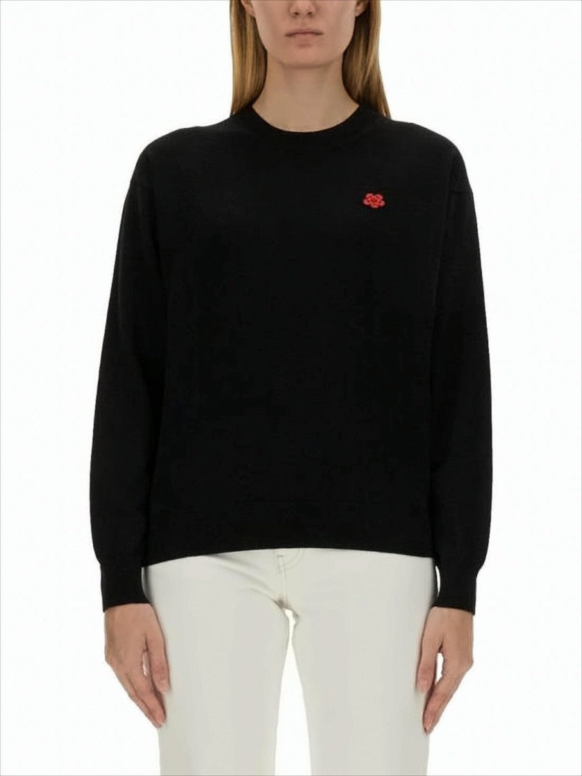 Kenzo Classic Black Wool Sweater With Ribbed Cuffs And Subtle Detail