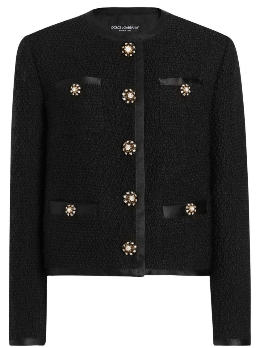 Dolce & Gabbana Cropped Single-Breasted Bouclé Tweed Jacket