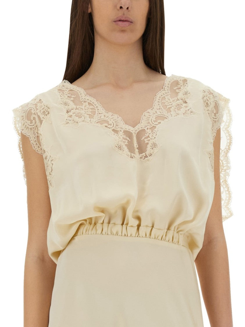 Rabanne Midi Dress Featuring Romantic Lace Inlays