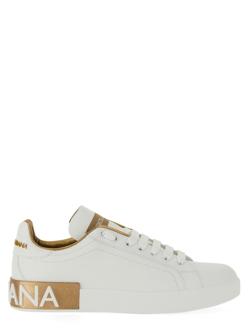 Dolce & Gabbana Portofino Low-Top Metallic Accent Leather Sneakers