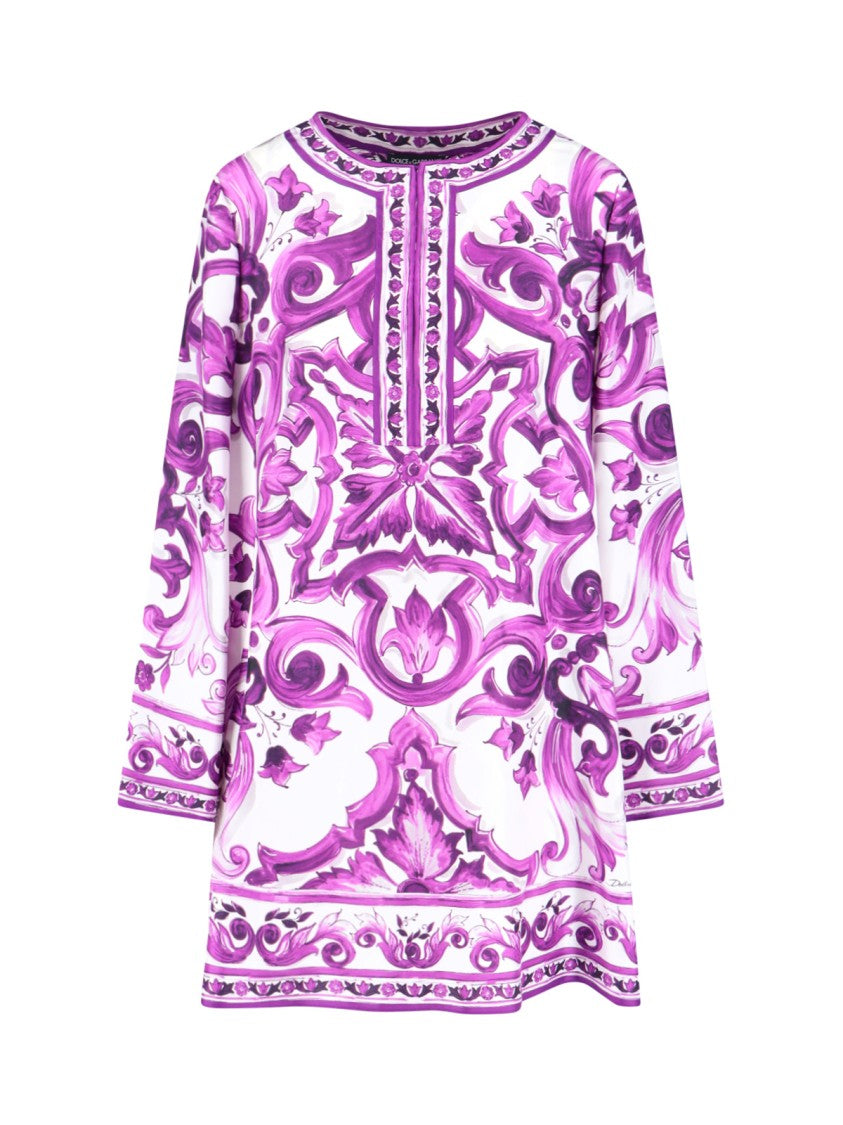 Dolce & Gabbana Vibrant Floral Print Midi Dress With Round Neckline And Straight Hem