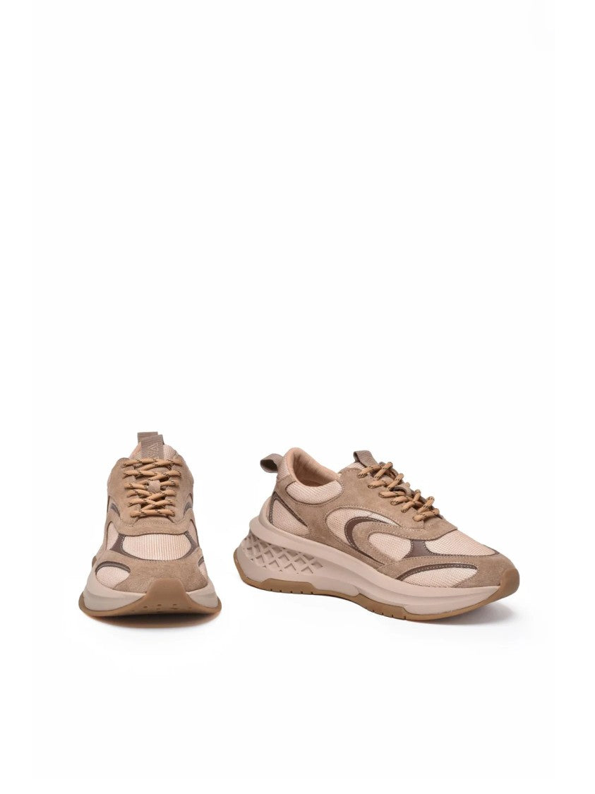 Emanuélle Vee Beige Layered Leather Chunky Sneakers
