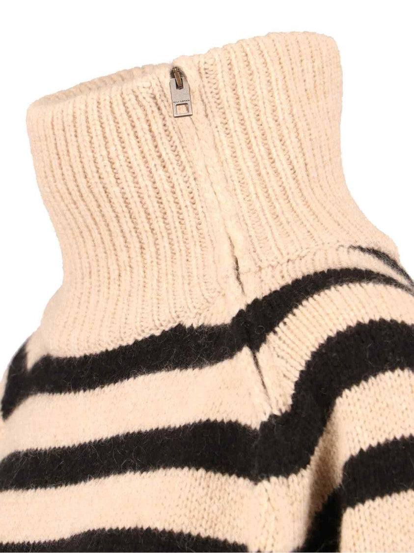 Nili Lotan Beige Knit Sweater With Striped Accents