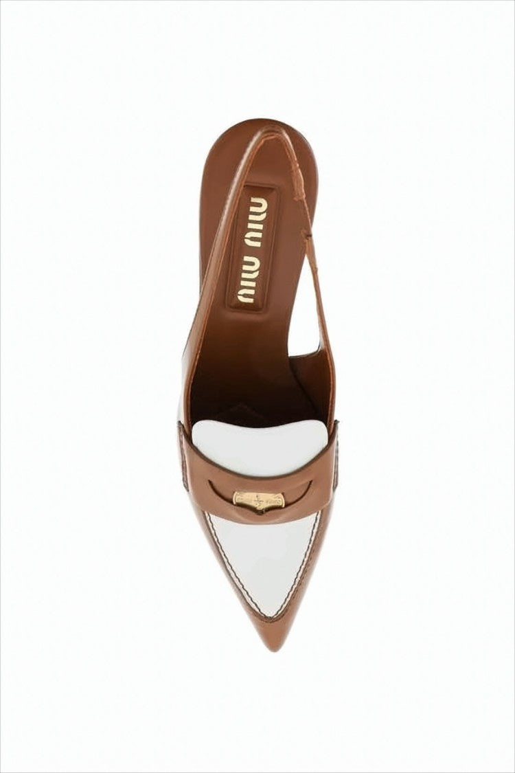 Miu Miu Two-Tone Leather Slingback Pump With Gold-Tone Accent