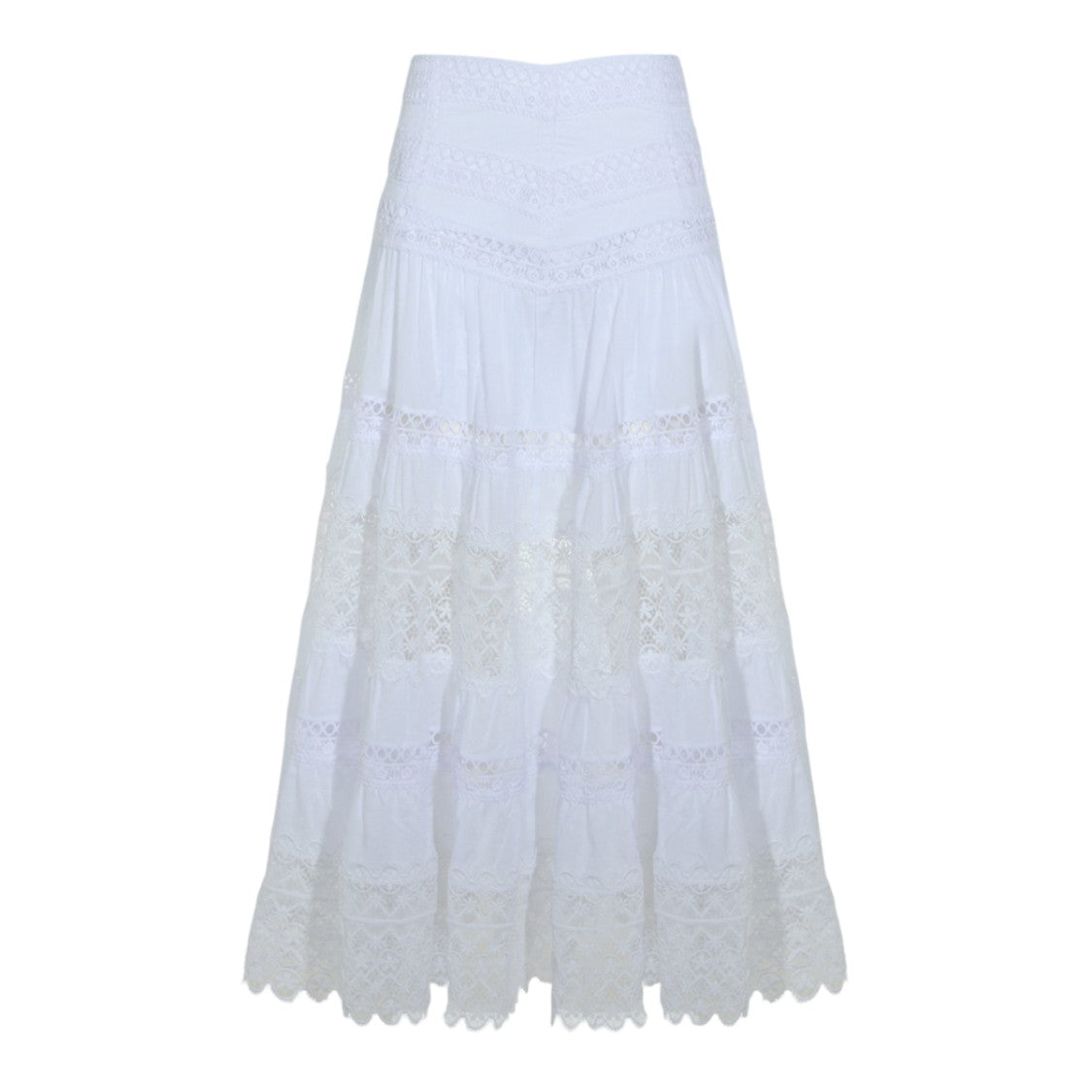 Charo Ruiz Ibiza Long Flowing Maxi Skirt With Intricate Lace And Embroidered Detailing