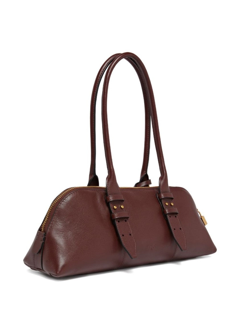 Pinko Bordeaux Handbag With Gold Buckles And Zip Closure