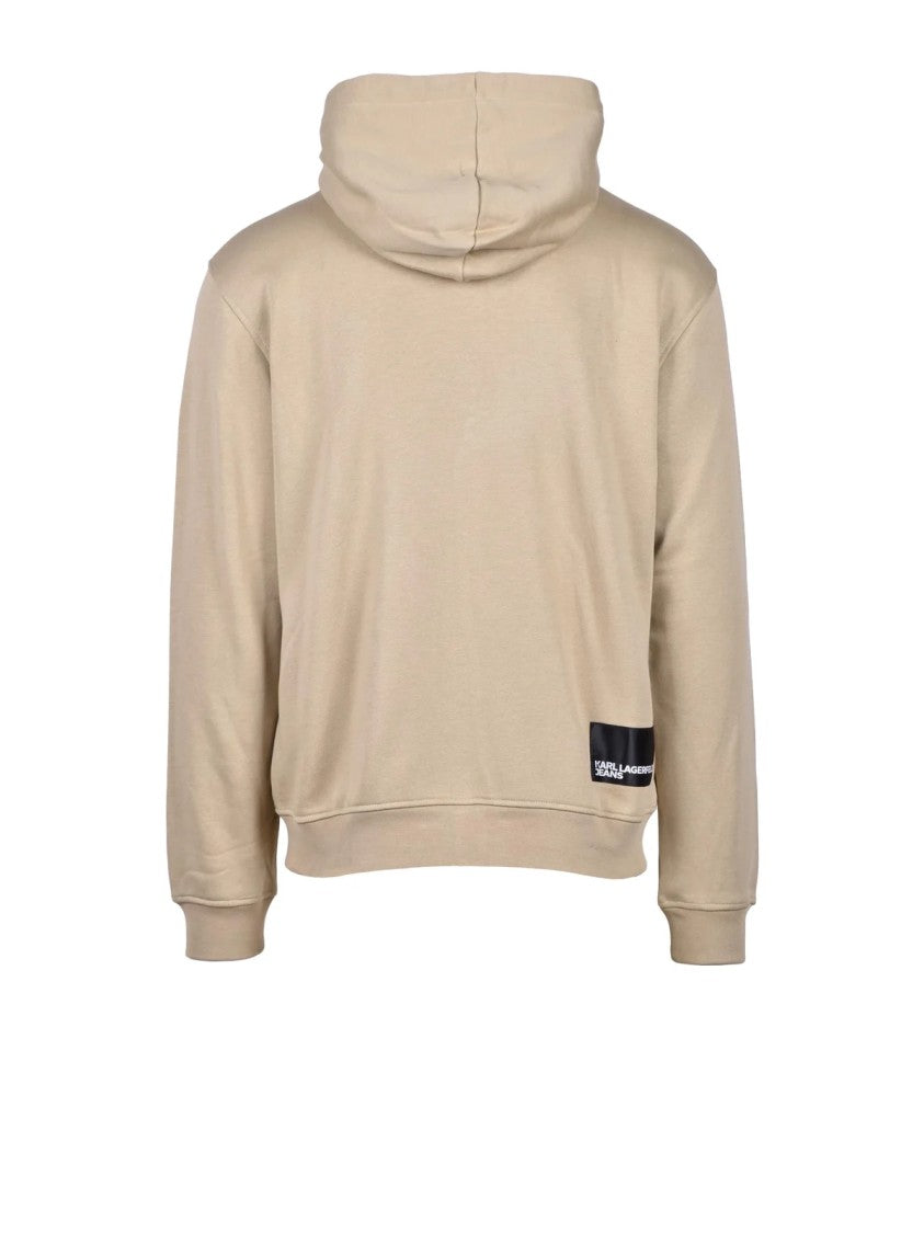 Karl Lagerfeld Beige Zip-Up Crewneck Sweatshirt