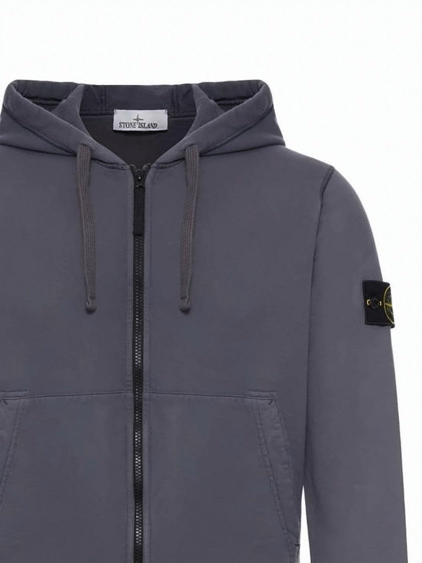 Stone Island Organic Cotton Fleece Zip-Up Hoodie With Drawstring