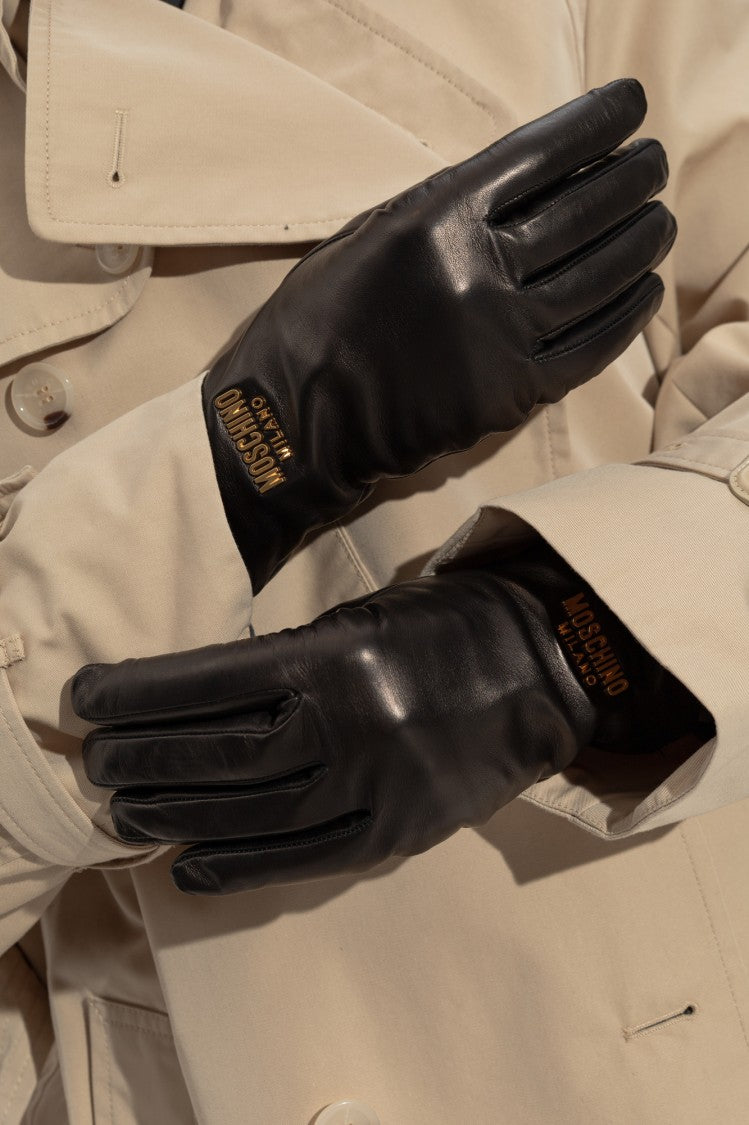 Moschino Leather Gloves With Logo