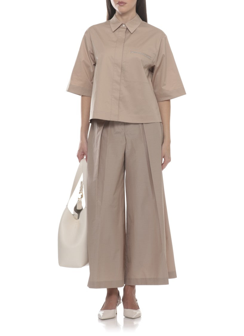 Peserico Brown Cotton Embellished Shirt