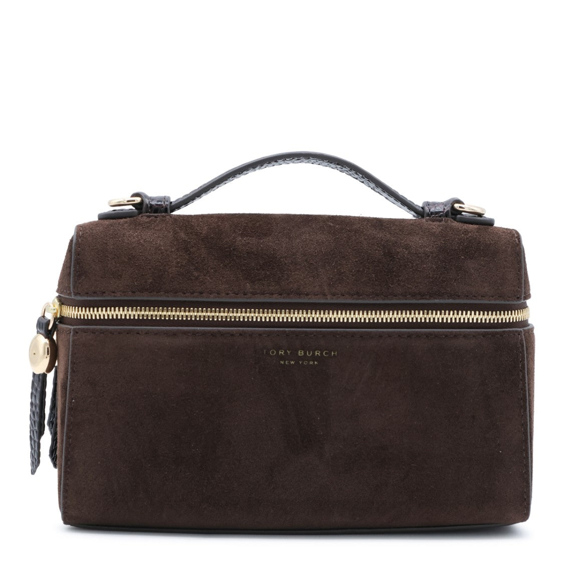 Tory Burch Soft Suede Gold-Tone Zip Shoulder Bag