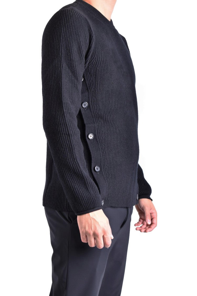 Moschino Ribbed Black Wool Knitwear With Decorative Button Accents