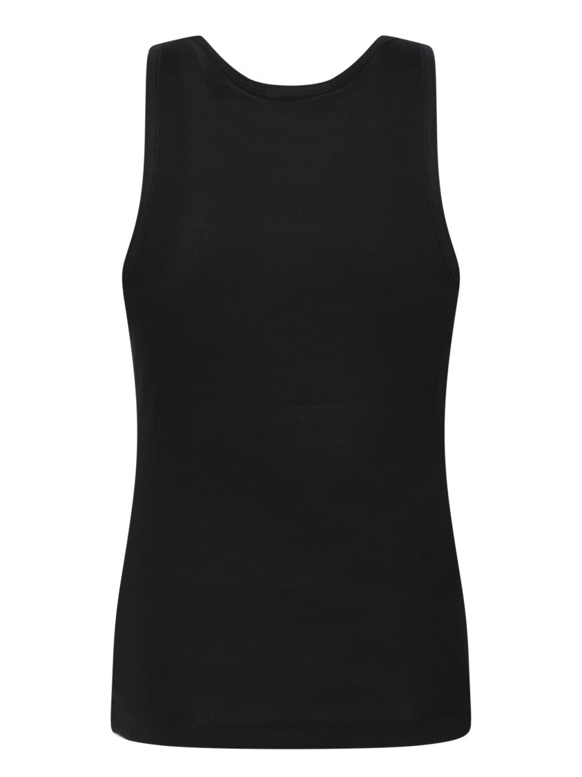 Ganni Sleeveless Black Top With Rhinestone Embellishments