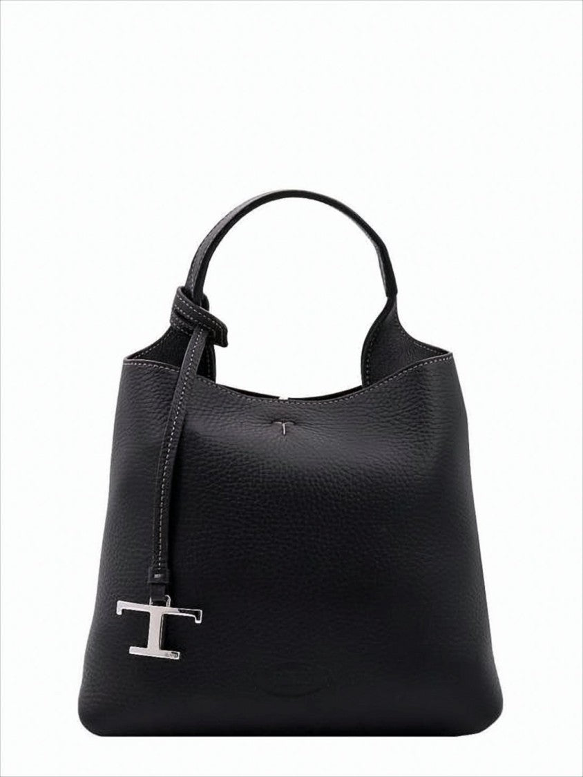 Tod's Textured Calf Leather Shoulder Bag With Metallic Charm